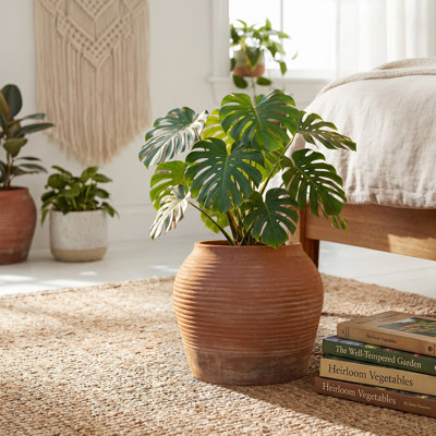 10" H x 12" Dia Fiberstone Planter Pot with Drainage Hole, Vintage Round Flower Pot for Indoor Outdoor Plants, Decorative Planter for Patio, Porch, Garden, Home Décor