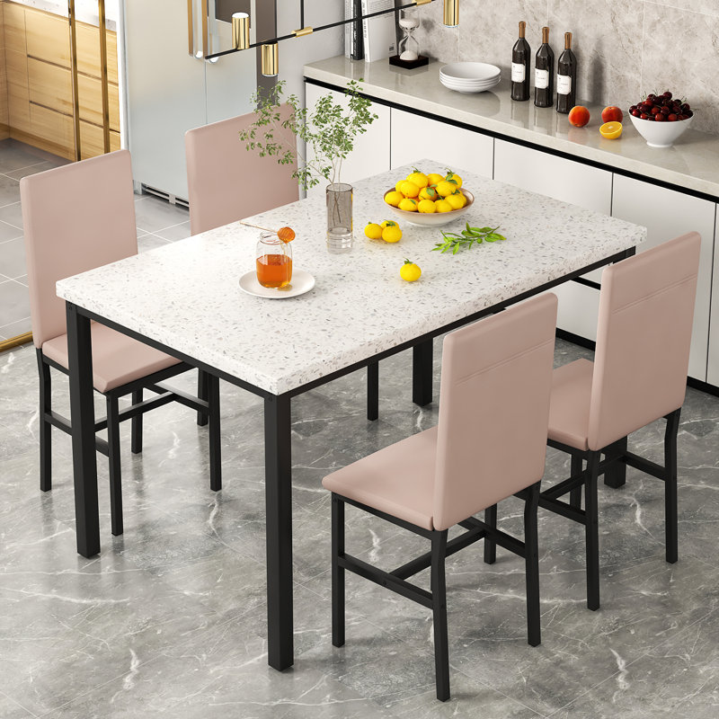 Ensemble de coin-repas 5 pièces en faux marbre, Kaki / kaki