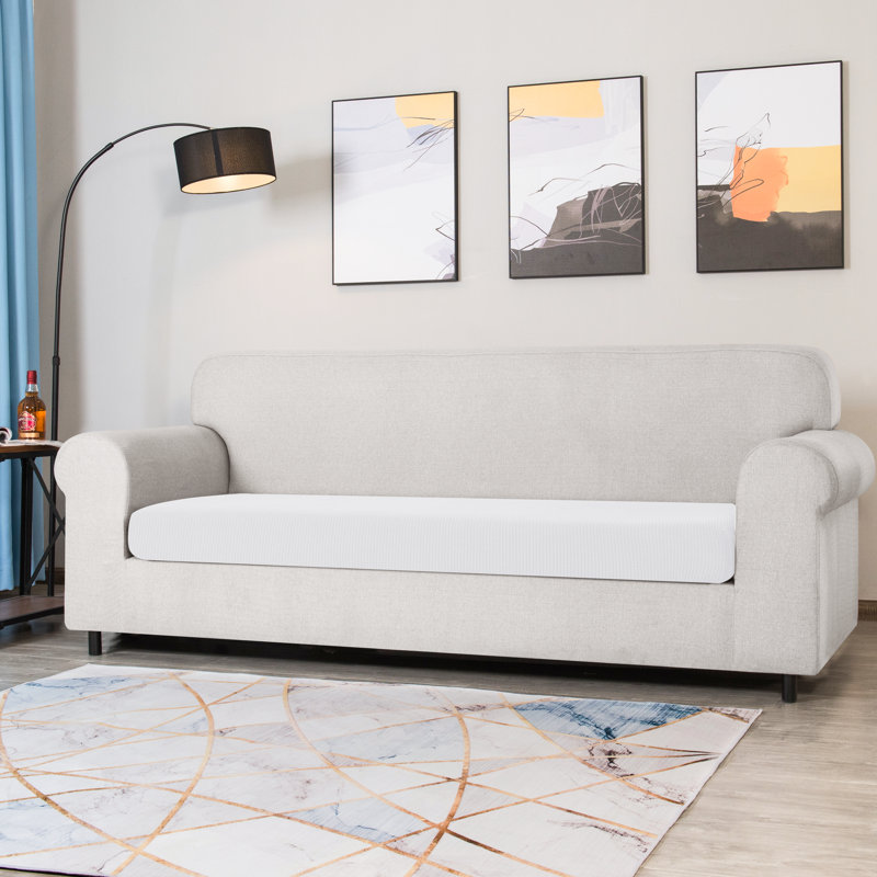 Spandex Texture Box Cushion Loveseat Slipcover, White