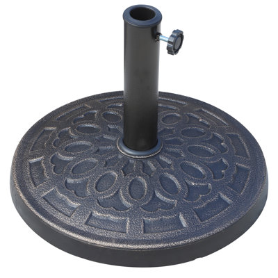 Base de parasol en résine robuste de 17 po, 26 lb, conception ornée pour le jardin, la terrasse, la cour arrière - s'adapte à 1,5 po, poteau de 1,89 po, chaise d'extérieur zéro gravité de couleur bronze pour le confort et la détente, utilisation dans la piscine