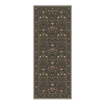 Ariane Floral Machine Washable Green / Black Indoor Area Rug with Non-Slip Backing