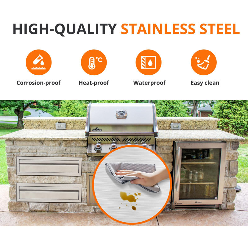 Heavy Duty Stainless Steel Outdoor Kitchen Drawers, 3-Tier Weatherproof Flush Mount Storage with Ball Bearing Slides for BBQ Island & Patio Grill Station, Durable Construction, 18" W x 21" H x 23" D