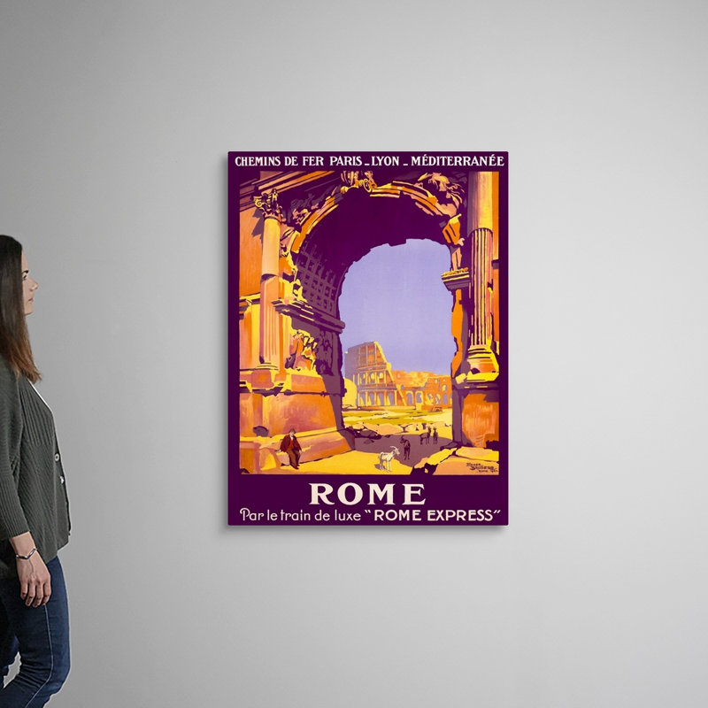 «Rome, French Rail Travel on the Rome Express», affiche rétro par Roger Broders, reproduction d'art sur toile encadrée par Roger Broders