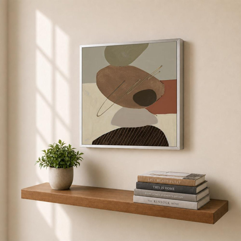 Stone Stack Tan par Sundance Graphics - Graphisme sur toile, H 30 po x l 30 po, Cadre plat flottant, Argent
