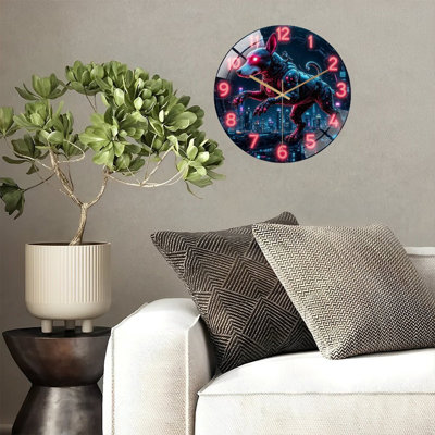 Robot Dog Wall Clock Neon Art for Home Decor Art - 12'' Modern Glass Wall Clock