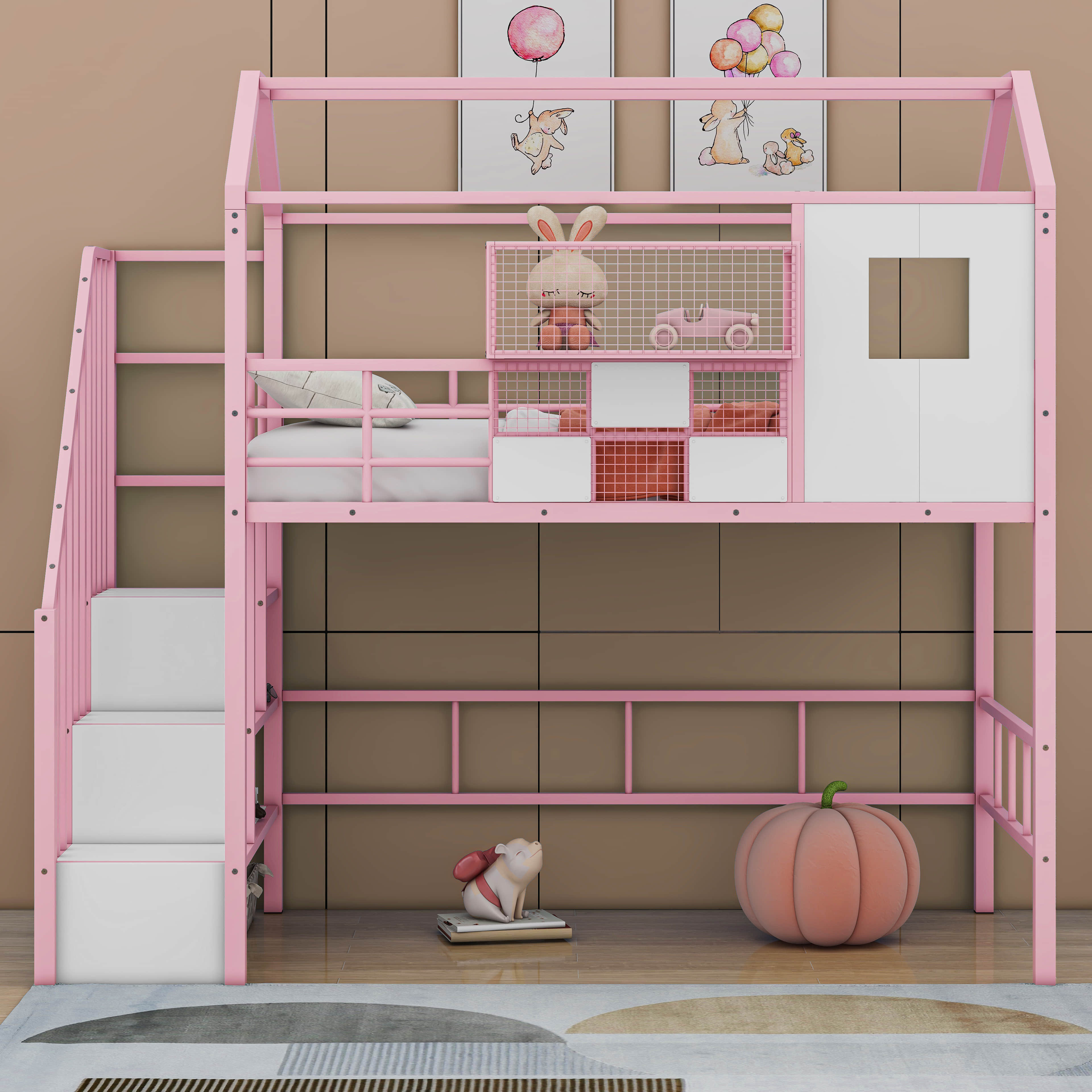 Pink metal deals loft bed