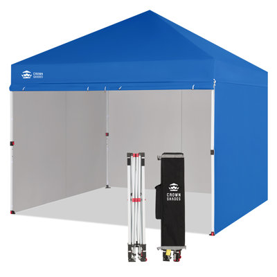 CROWN SHADES Commercial 10' x 10' One Push Center Lock Instant Pop-Up Canopy Tent with 4 Sidewalls, Gray