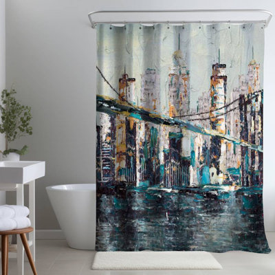 Abstract Texturized Bridge – Modern Home – Polyester Shower Curtain, Dye Sublimation Print, 71" W × 74" L