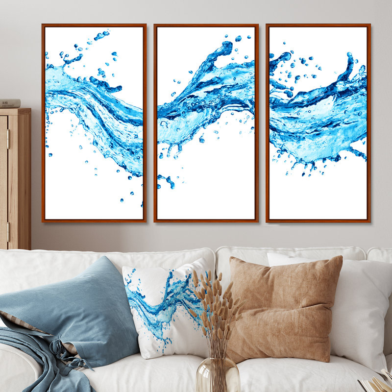 «Blue Water Splash», peinture sur toile flottante 3 pièces, Brun, H 40 po x l 60 po