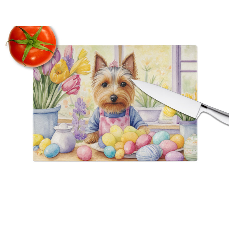 Decorating Easter Silky Terrier Glass Cutting Board