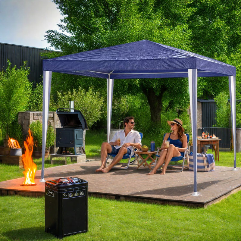 Gazebos, 10x10 ft Steel Canopy, Blue White Party Tent, White 2