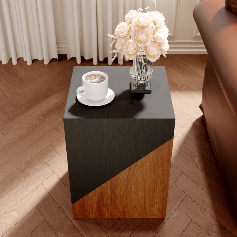Table de bout carrée en bois massif, Marron clair