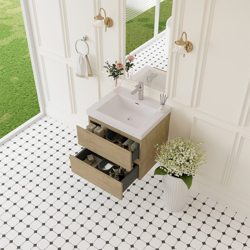 24" Floating Bathroom Vanity With Sink, Oak