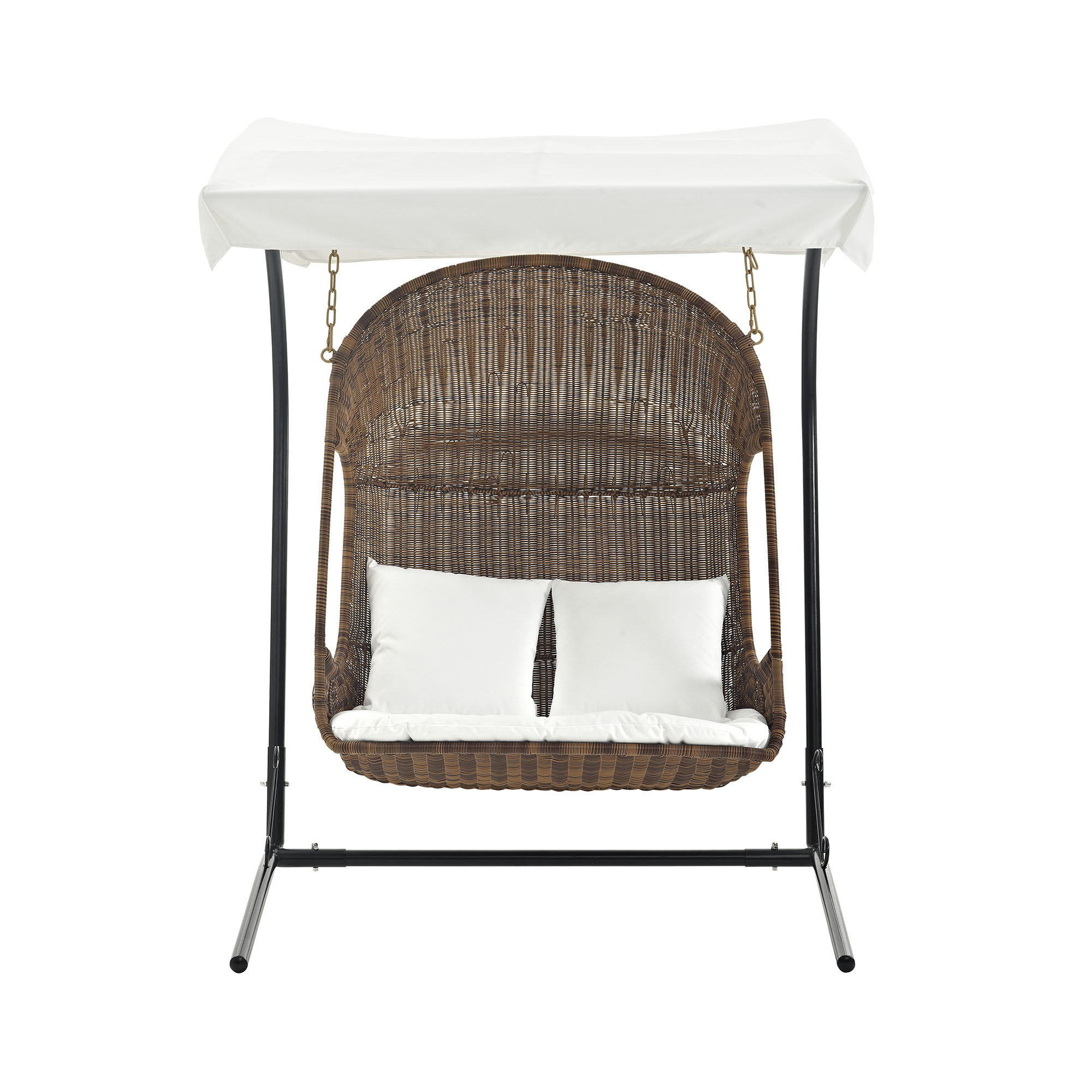 Vantage White/Brown Wood Outdoor Patio Swing Chair