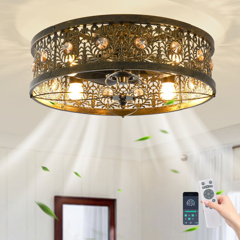Ventilateur de plafond 20 po à cage réversible 20 po avec éclairage et télécommande, Bronze / Noir
