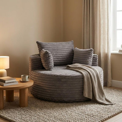 50“ Wide Compression Modern Round Corduroy Barrel Chair With Channel Tufting