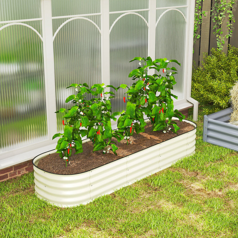 Sairah Metal Raised Garden Bed, Beige, 12" H x 76.75" W x 25" D