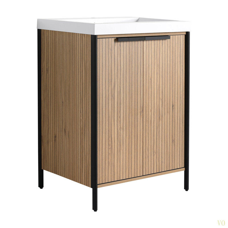 Meuble-lavabo autoportant 24 po avec lavabo en résine et 2 portes d'armoire à fermeture en douceur (emballage KD)