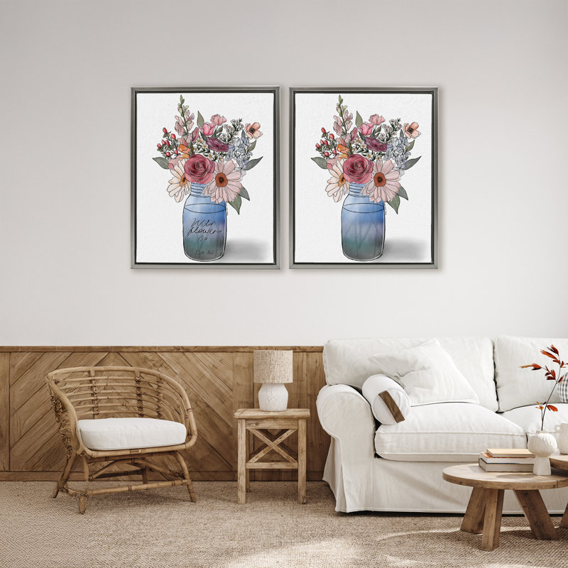 Farmer's Market Vases 2pc Floating Frame Set, design by Alisha Kiara Design, 31" H x 25" W, Lustre Grey Floater Frame