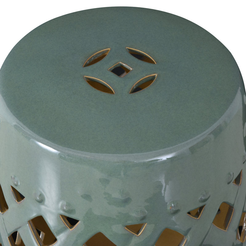Outsunny 13" X 18" Ceramic Garden Stool With Woven Lattice Design & Glazed Strong Materials Decorative End Table, Green