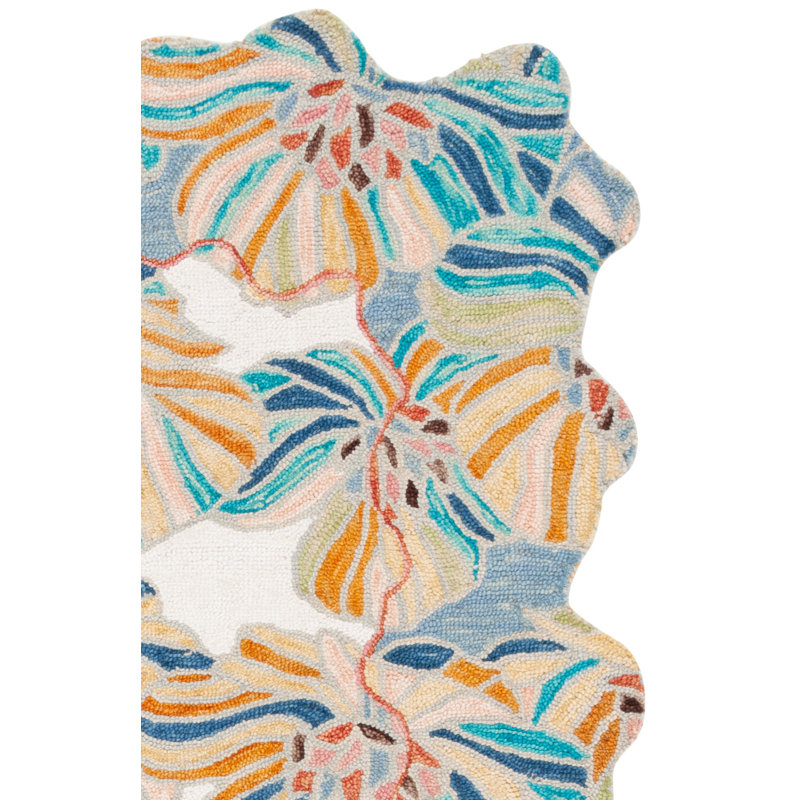 Myung Hand Tufted Wool/Cotton Floral Rug in Ivory/Blue, Rectangle 9' x 12'