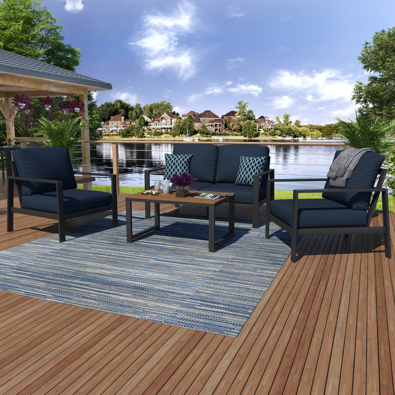 Townsend Sofa Seating Group with Sunbrella® Cushions, Canvas Navy Sunbrella® Canvas, Mahogany