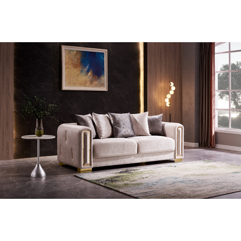 Canapé en velours de 91 po Foehr, Velours beige