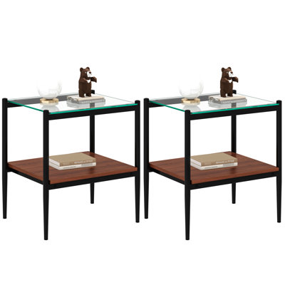 De 2 tables de bout en verre transparent avec couche et pieds l 15,34 po x H 20,69 po, structure trempée