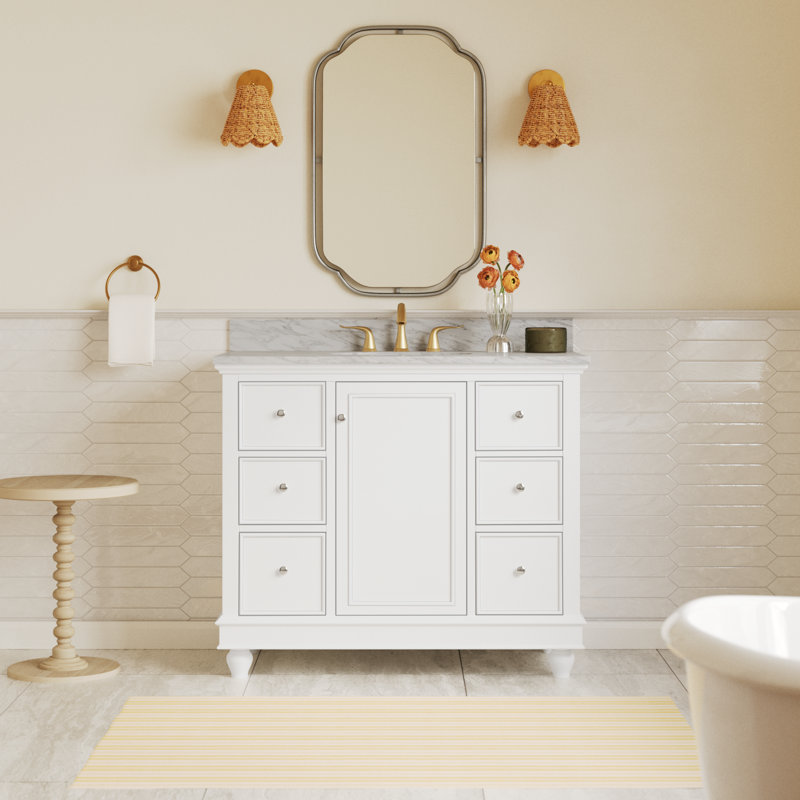 Ferdinand 42'' Single Bathroom Vanity with Top, Carrara Marble, White