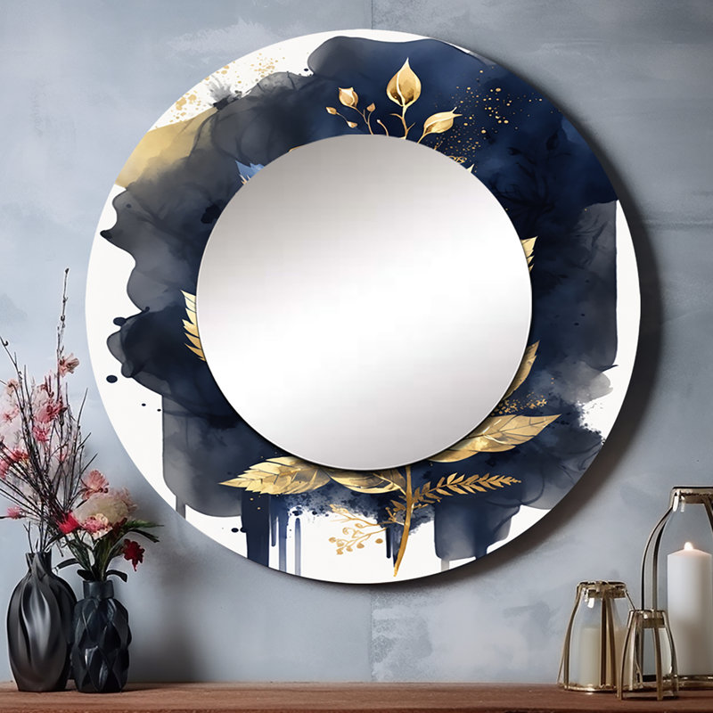 Bleu et rose peint sur rose III - miroir décoratif rose, grand miroir mural rond bleu, impression d'art en métal