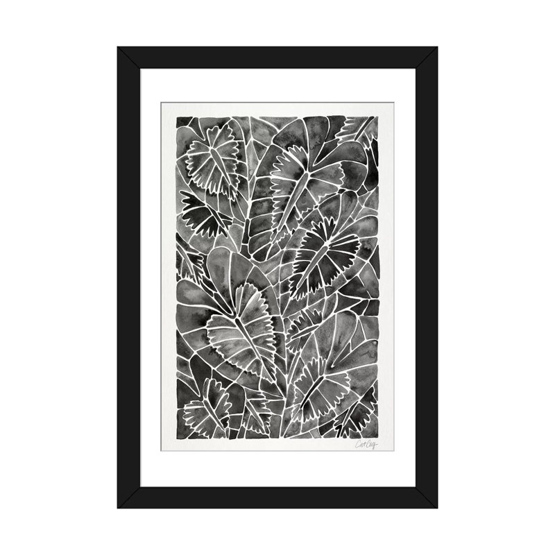 Strickler noir Schismatoglottis Calyptrata, H 24 po x l 16 po x P 1 po, Papier d'art encadré noir, Blanc