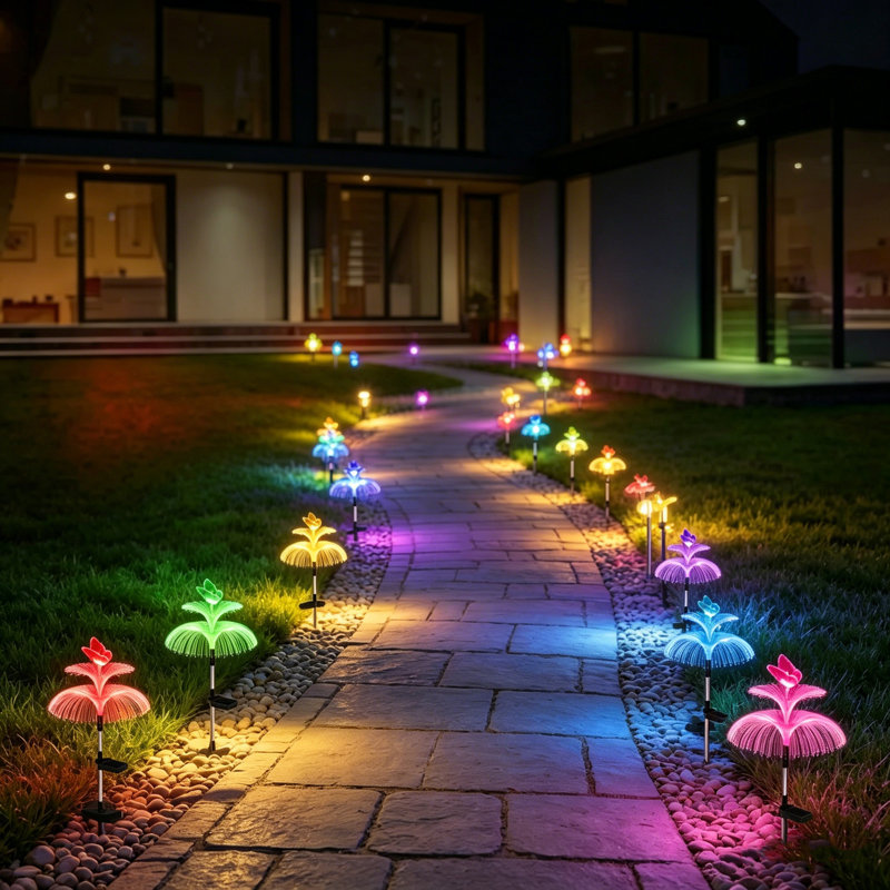7-Color Changing Solar Butterfly Lights 3 Pack – Outdoor Waterproof Garden Decor, Double Jellyfish & Butterfly Design, Auto Dusk-To-Dawn, For Yard, Lawn, Pool, Flowerbed, Pathway