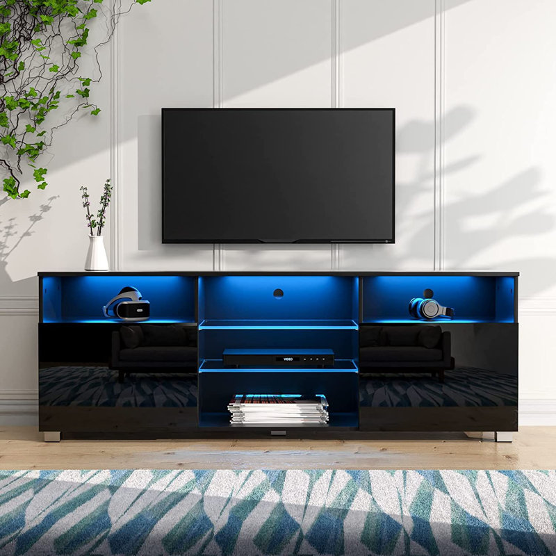 Quayshun Unfinished TV Stand for TVs up to 65", Black, 20.87"H x 57.08"L x 13.77"W