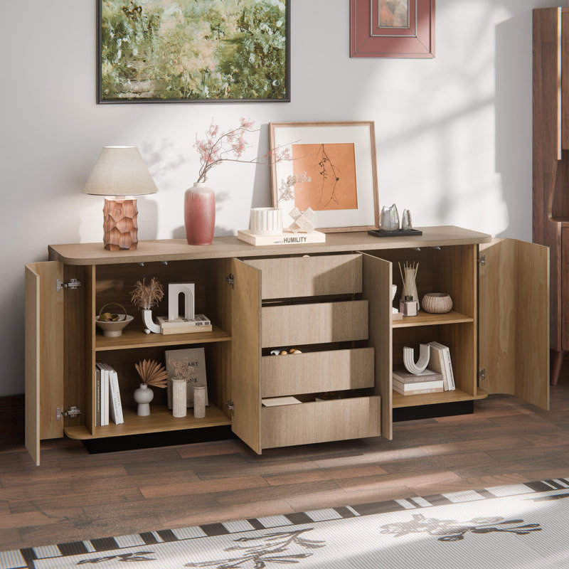 Buffet Alassane 87'' L Homsee Orbis avec 4 portes et 4 tiroirs, Oak Wood