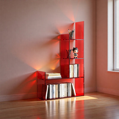 Red Acrylic Tiered Display Storage Shelf
