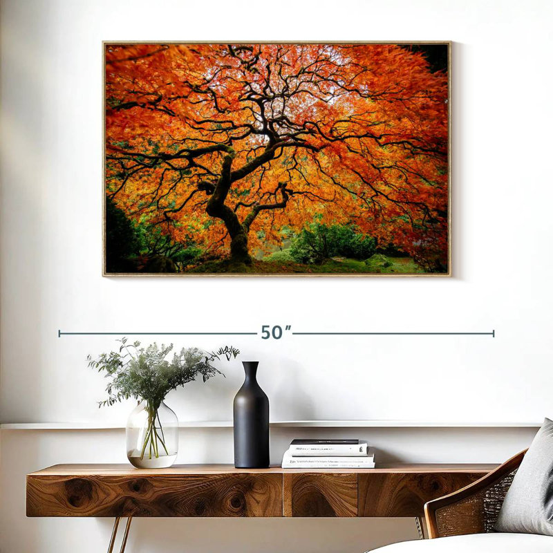Automne érable japonais, Cadre flottant en bois naturel, 40 po x 27 po