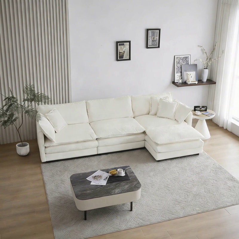Canapé modulaire surdimensionné en L avec repose-pieds réversible en chenille blanche Free Combination Comfy Upholstery