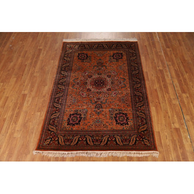 100% Silk Geometric Traditional Rug 5x7