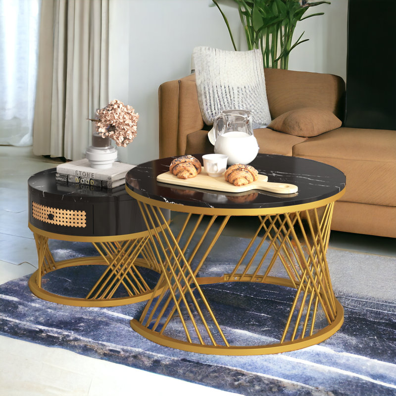 Helenie Frame Coffee Table with Storage, 45.5cm H x 70cm L x 70cm W, Black