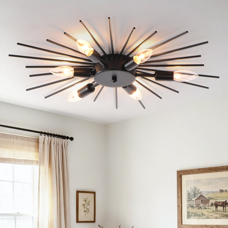 Freja 6 - Light 23.6" Dimmable Sputnik Flush Mount, Black