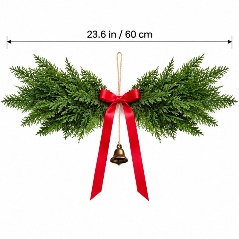 Ensemble de 6 guirlandes de Noël en pin de 61 cm (24 po) avec nœuds bordeaux et clochettes dorées