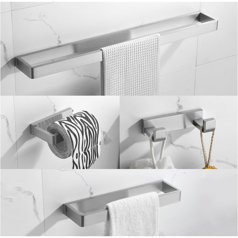 Stainless Steel Bathroom Hardware Set - 4-Piece Towel Bar, Holder, And Racks, Brushed Nickel