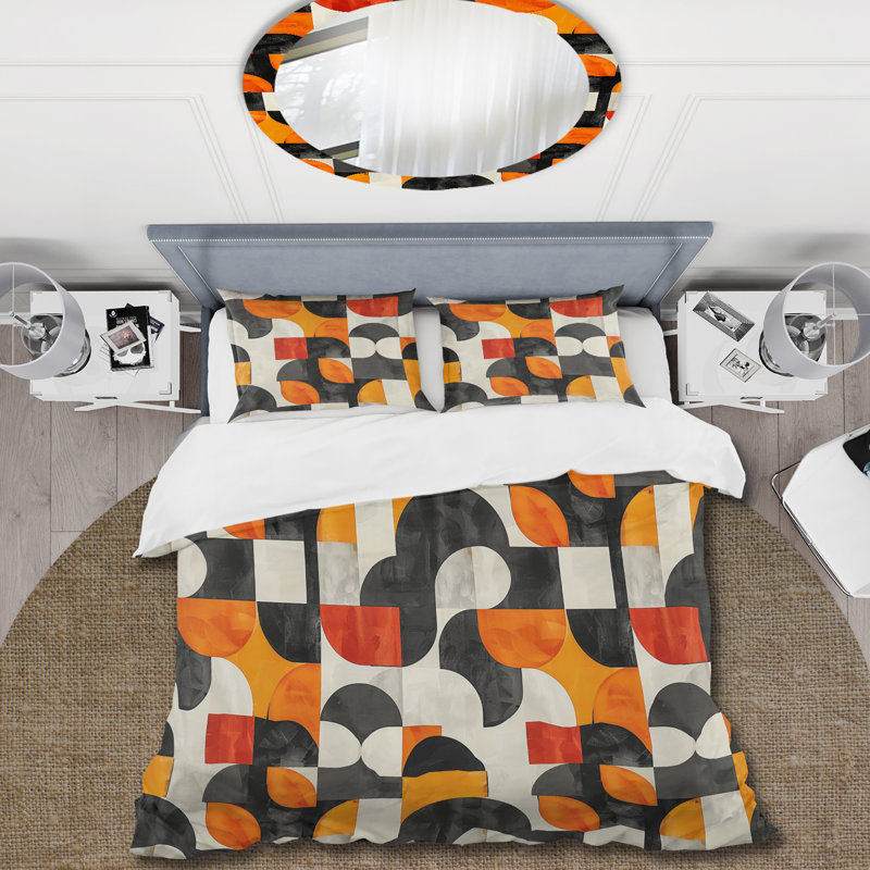 Ensemble de housse de couette rouge et noir Midcentury Geometric Shapes II - Midcentury Colours