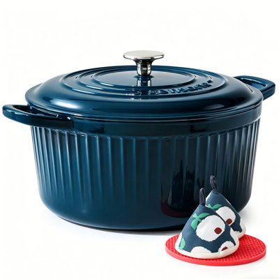 Faitout rond en fonte émaillée SENSARTE de 5,5 pintes, va au lave-vaisselle, va au four, compatible avec l'induction, sans PTFE et PFOA