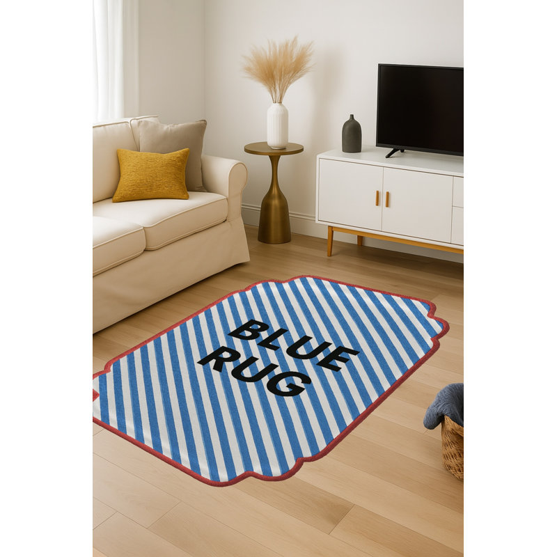 Tapis bleu tissé à rayures Mosso, 2' x 2'11"