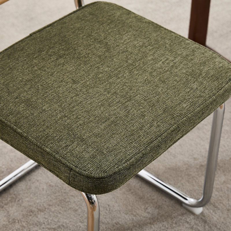 Crumley Upholstered Dining Chair, Chrome / Green Linen