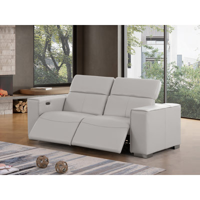 Luxurious Genuine Leather Power Reclining Loveseat With Power Headrest