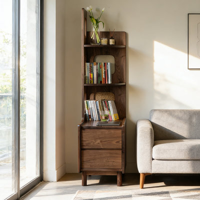 67.72"H Nordic Style Corner Cabinet, Living Room Sofa Side Cabinet with Drawer, Storage Shelf & Home Organizer
