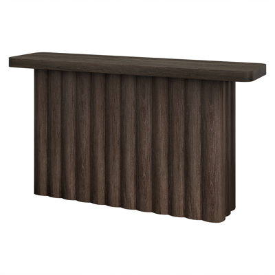 Olie 55" Wide Rectangular Fluted Console Table in Brown Oak