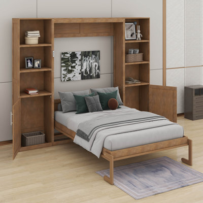 Grand lit escamotable avec tablettes et armoires